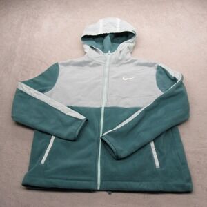 Nike Thermal Hoodie Girls XL Colorblock Fleece Jacket‎ Teal Full Zip Up Pockets